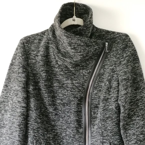 NWT INC International Concept Charcoal Asymetrical Zip Textured Wrap Coat Size S - Picture 2 of 7